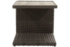 OUTFLEXX Rocking Beistelltisch, grau/braun-meliert, Polyrattan, 50x45x50 cm, Glasplatte in Steinoptik