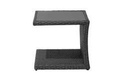 OUTFLEXX Rocking Beistelltisch, grau/braun-meliert, Polyrattan, 50x45x50 cm, Glasplatte in Steinoptik