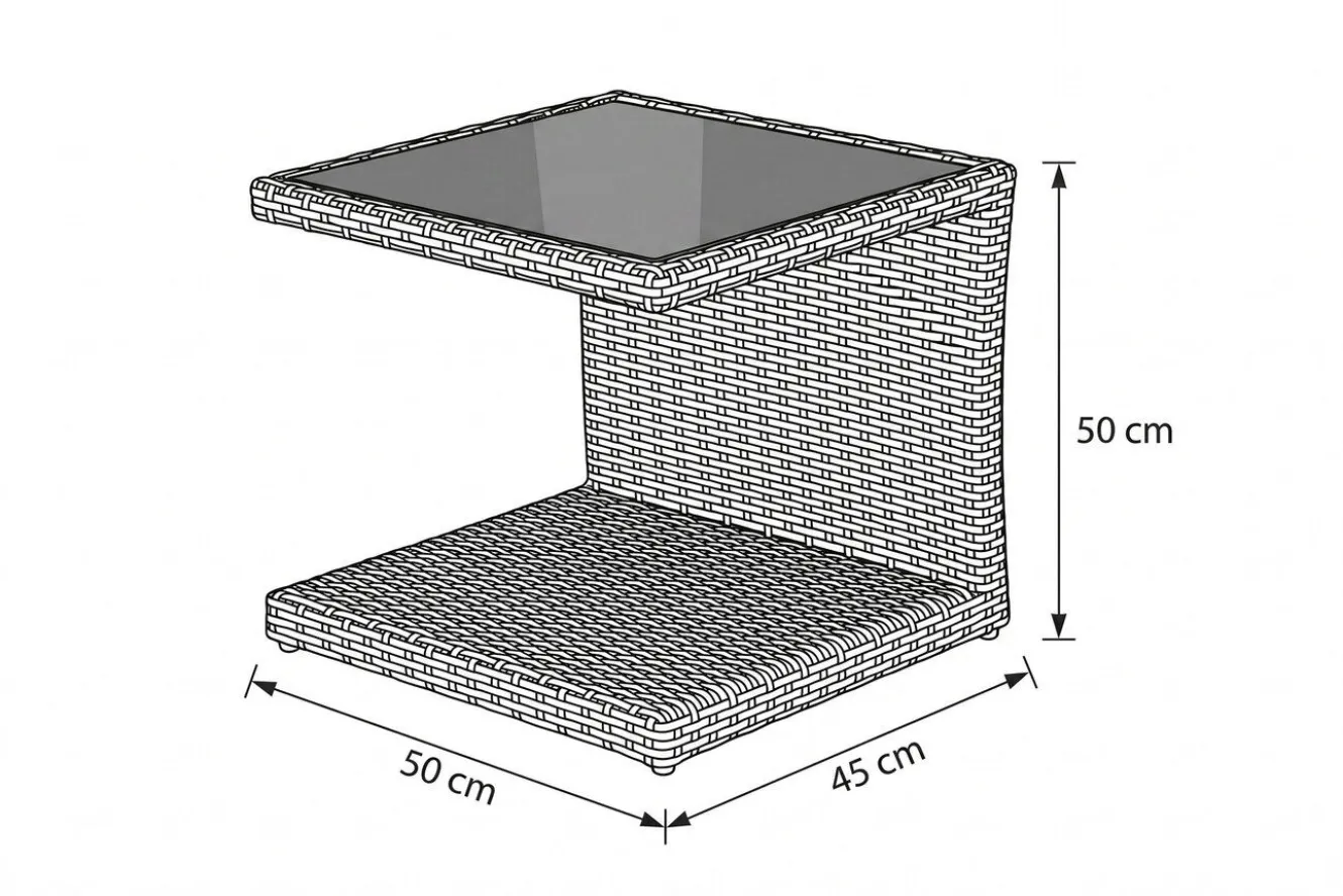 OUTFLEXX Rocking Beistelltisch, grau/braun-meliert, Polyrattan, 50x45x50 cm, Glasplatte in Steinoptik