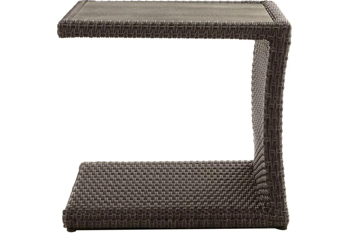 OUTFLEXX Rocking Beistelltisch, grau/braun-meliert, Polyrattan, 50x45x50 cm, Glasplatte in Steinoptik