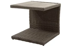OUTFLEXX Rocking Beistelltisch, grau/braun-meliert, Polyrattan, 50x45x50 cm, Glasplatte in Steinoptik