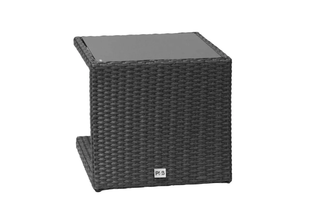 OUTFLEXX Rocking Beistelltisch, grau/braun-meliert, Polyrattan, 50x45x50 cm, Glasplatte in Steinoptik