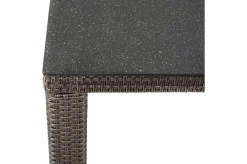 OUTFLEXX Rocking Comfort Dining Tisch, grau/braun-meliert, Polyrattan, 180x110 cm, Glasplatte Steinoptik