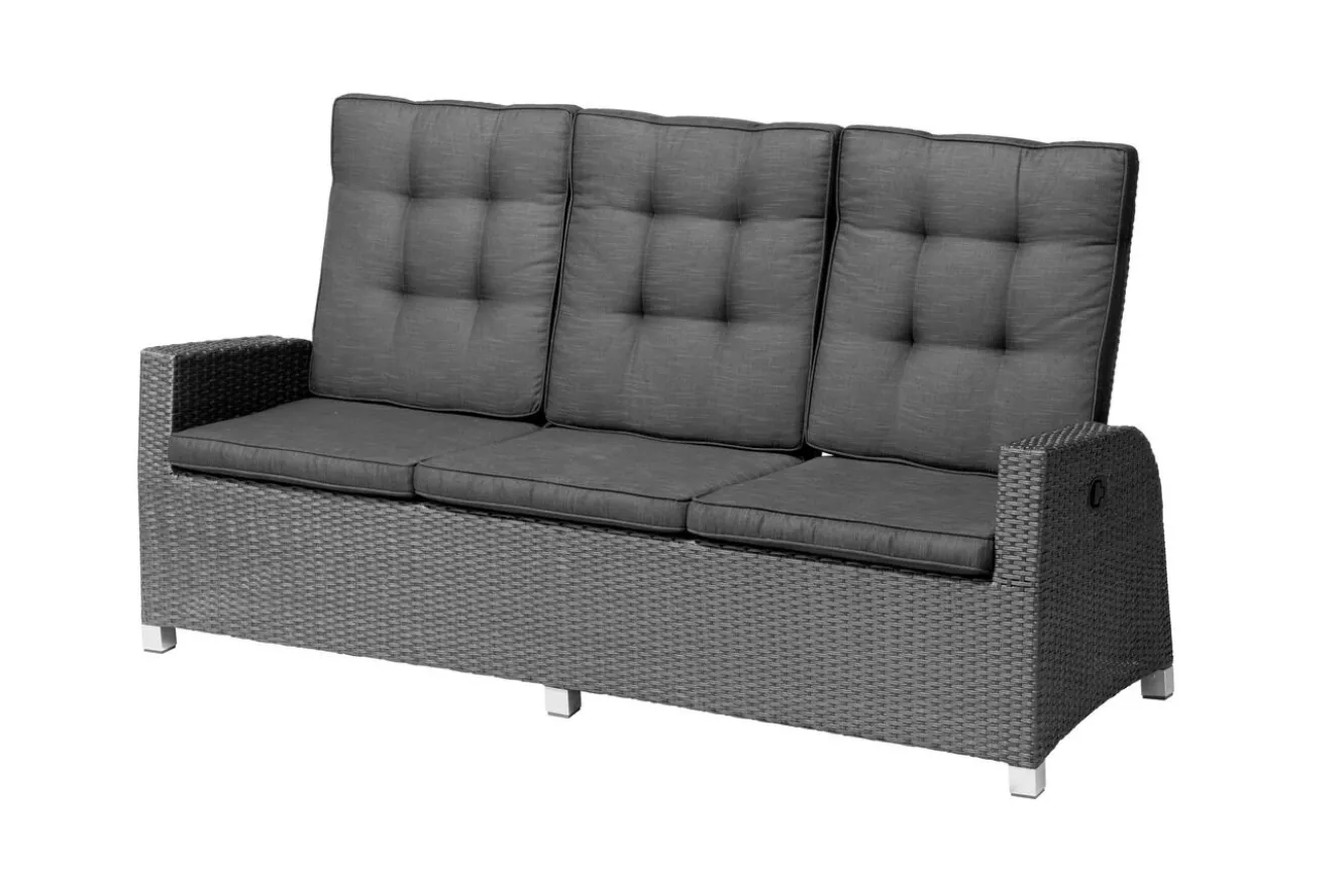 OUTFLEXX Rocking Comfort Dining / Lounge 3-Sitzer Sofa, grau/braun-meliert, Polyrattan, 210x85x112 cm, verstellbar