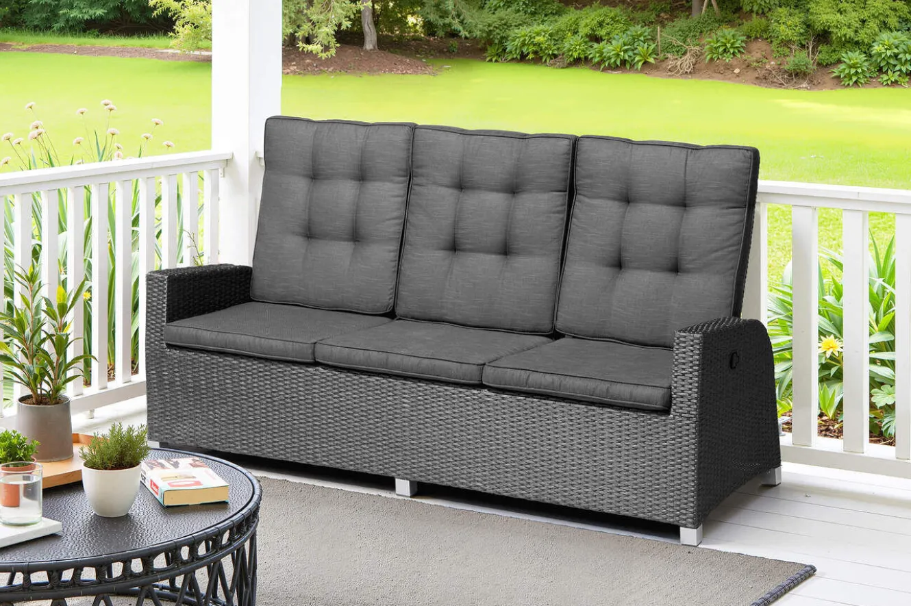 OUTFLEXX Rocking Comfort Dining / Lounge 3-Sitzer Sofa, grau/braun-meliert, Polyrattan, 210x85x112 cm, verstellbar