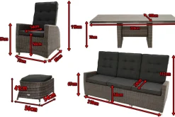 OUTFLEXX Rocking Comfort Garten-Essgruppe, grau/braun-meliert, Polyrattan, Tisch 220 x 100 cm, 6-7 Personen