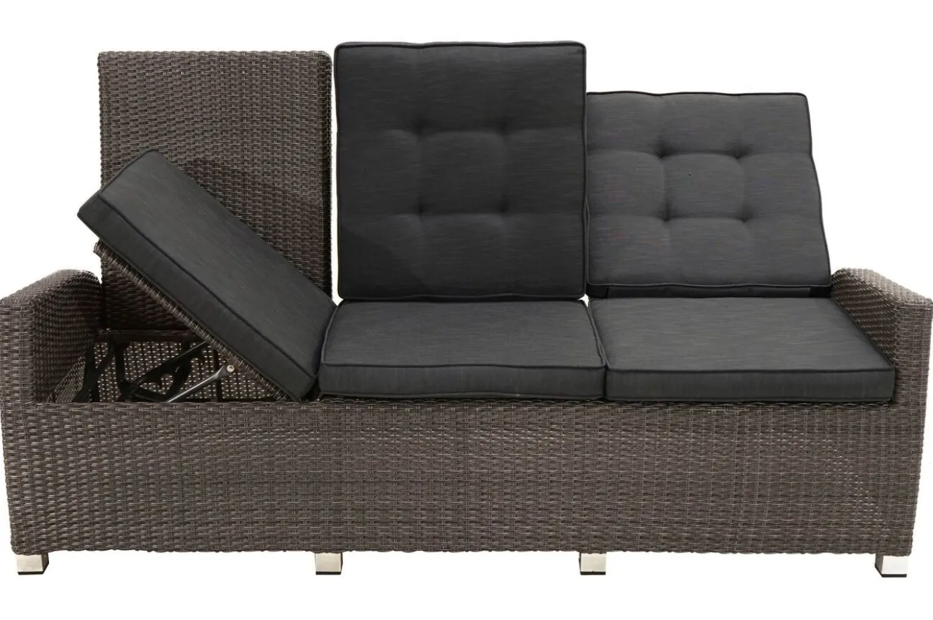 OUTFLEXX Rocking Comfort Garten-Essgruppe, grau/braun-meliert, Polyrattan, Tisch 220 x 100 cm, 6-7 Personen