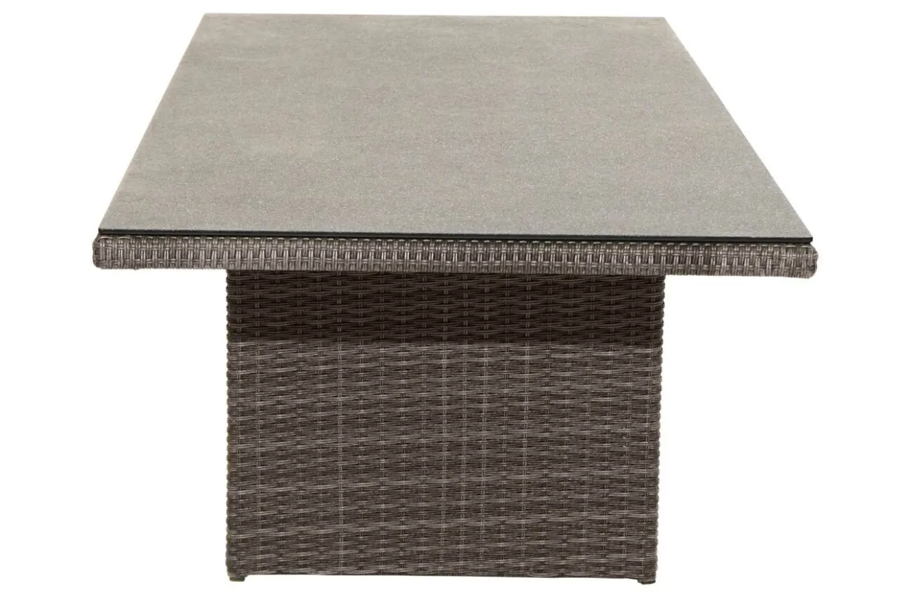 OUTFLEXX Rocking Comfort Garten-Essgruppe, grau/braun-meliert, Polyrattan, Tisch 220 x 100 cm, 6-7 Personen