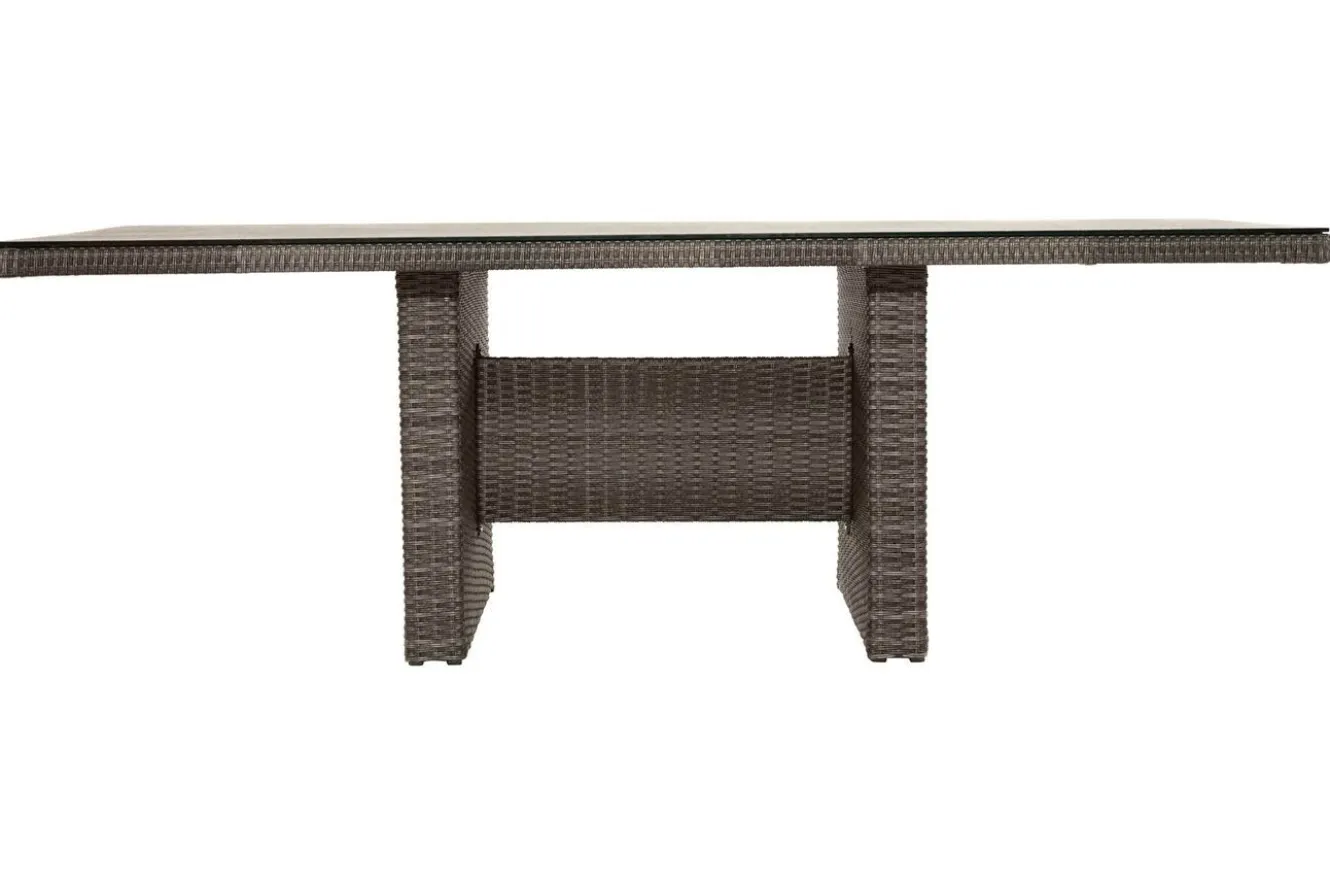 OUTFLEXX Rocking Comfort Garten-Essgruppe, grau/braun-meliert, Polyrattan, Tisch 220 x 100 cm, 6-7 Personen