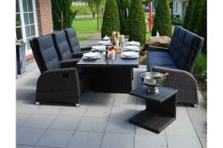 OUTFLEXX Rocking Comfort Set, grau/braun-meliert, Polyrattan, Tisch 220 x 100 cm, 6 Personen