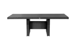 OUTFLEXX Rocking Dining Tisch, grau/braun-meliert, Polyrattan, 220 x 100 cm, Glasplatte in Steinoptik