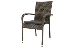 OUTFLEXX Rocking Garten-Essgruppe, grau/braun-meliert, Polyrattan, Tisch 90 x 90 cm, 4 Stapelstühle, Glasplatte in Steinoptik