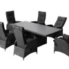 OUTFLEXX Rocking Garten-Essgruppe, grau/schwarz, Polyrattan, Tisch 220 x 100 cm, 6 Sessel
