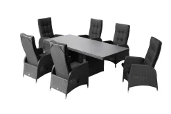 OUTFLEXX Rocking Garten-Essgruppe, grau/schwarz, Polyrattan, Tisch 220 x 100 cm, 6 Sessel