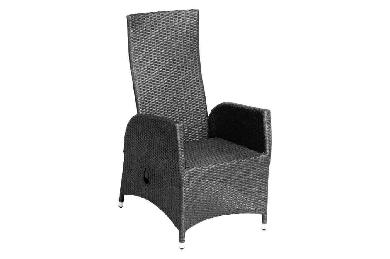 OUTFLEXX Rocking Garten-Essgruppe, grau/schwarz, Polyrattan, Tisch 220 x 100 cm, 6 Sessel