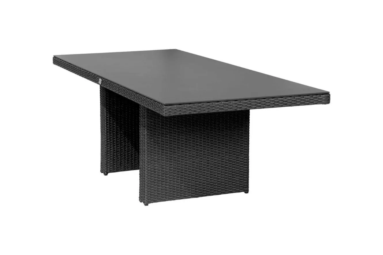 OUTFLEXX Rocking Garten-Essgruppe, grau/schwarz, Polyrattan, Tisch 220 x 100 cm, 6 Sessel