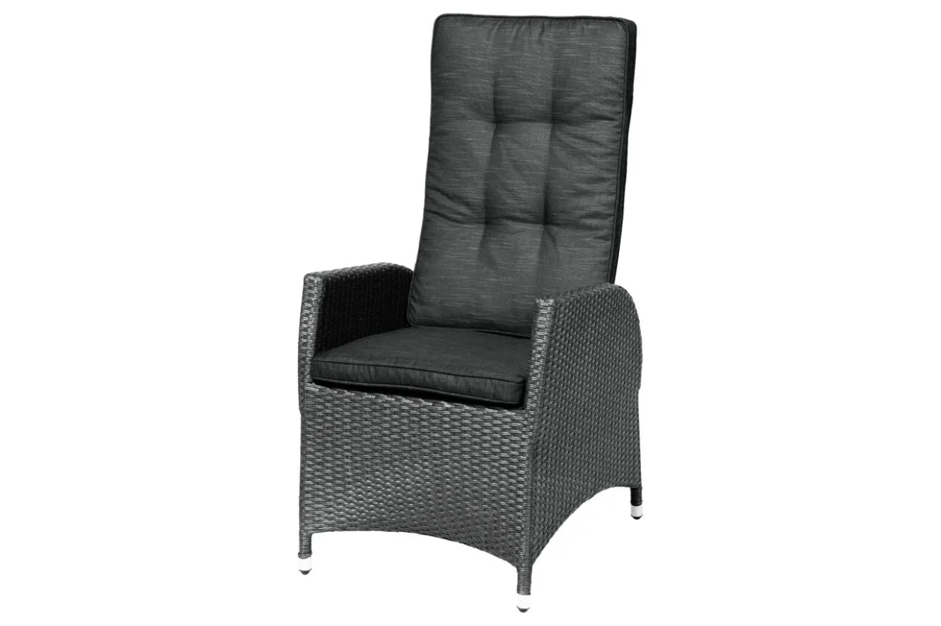 OUTFLEXX Rocking Garten-Essgruppe, grau/braun-meliert, Polyrattan, Tisch 180 x 110 cm, 4 Sessel