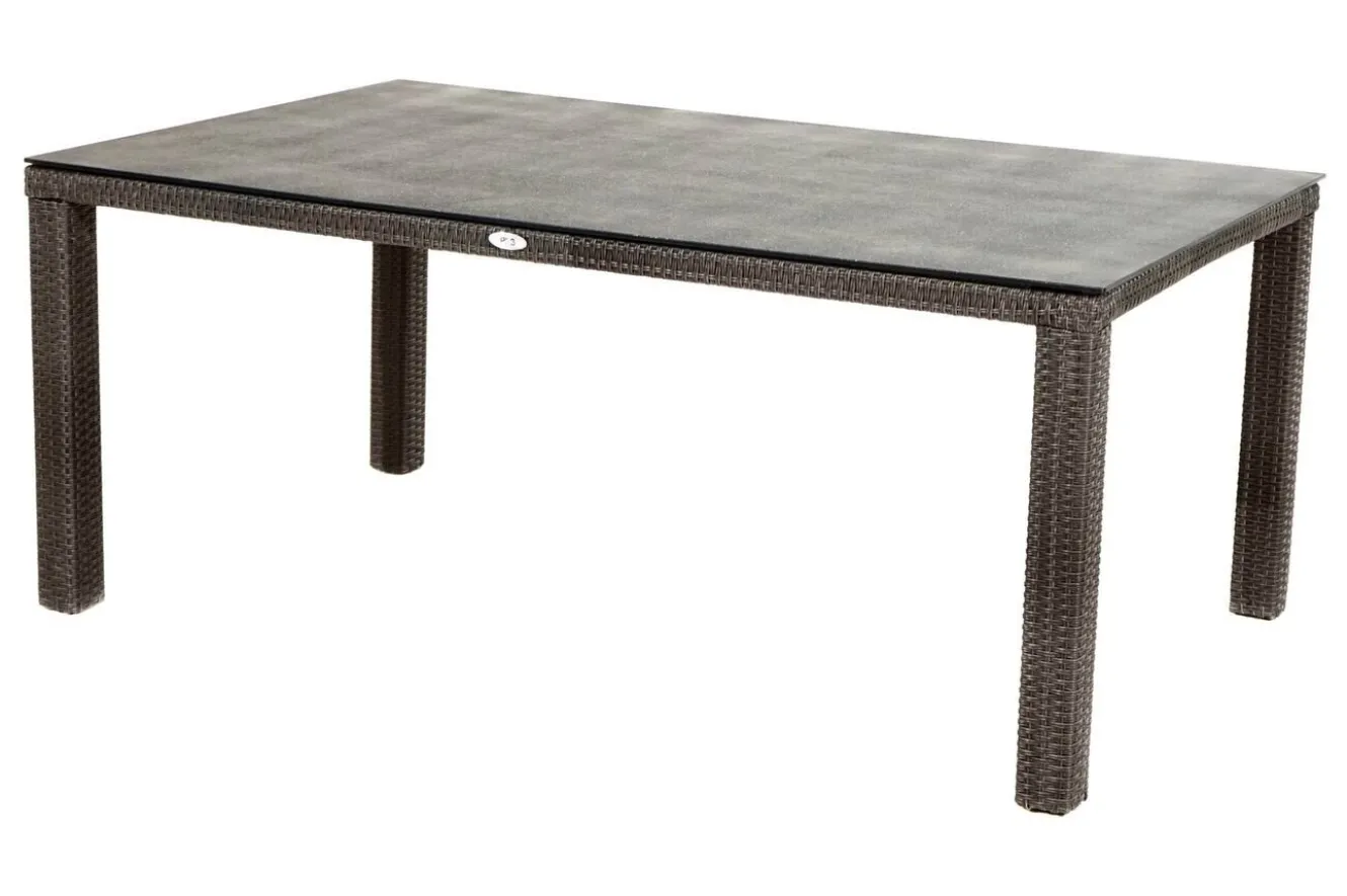 OUTFLEXX Rocking Garten-Essgruppe, grau/braun-meliert, Polyrattan, Tisch 180 x 110 cm, 4 Sessel