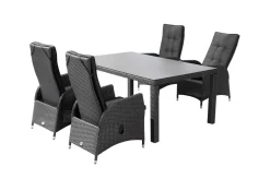 OUTFLEXX Rocking Garten-Essgruppe, grau/braun-meliert, Polyrattan, Tisch 180 x 110 cm, 4 Sessel