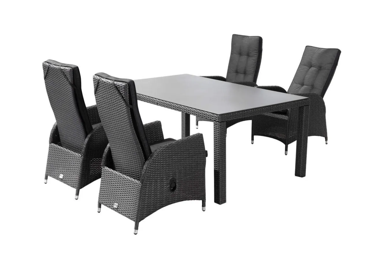 OUTFLEXX Rocking Garten-Essgruppe, grau/braun-meliert, Polyrattan, Tisch 180 x 110 cm, 4 Sessel