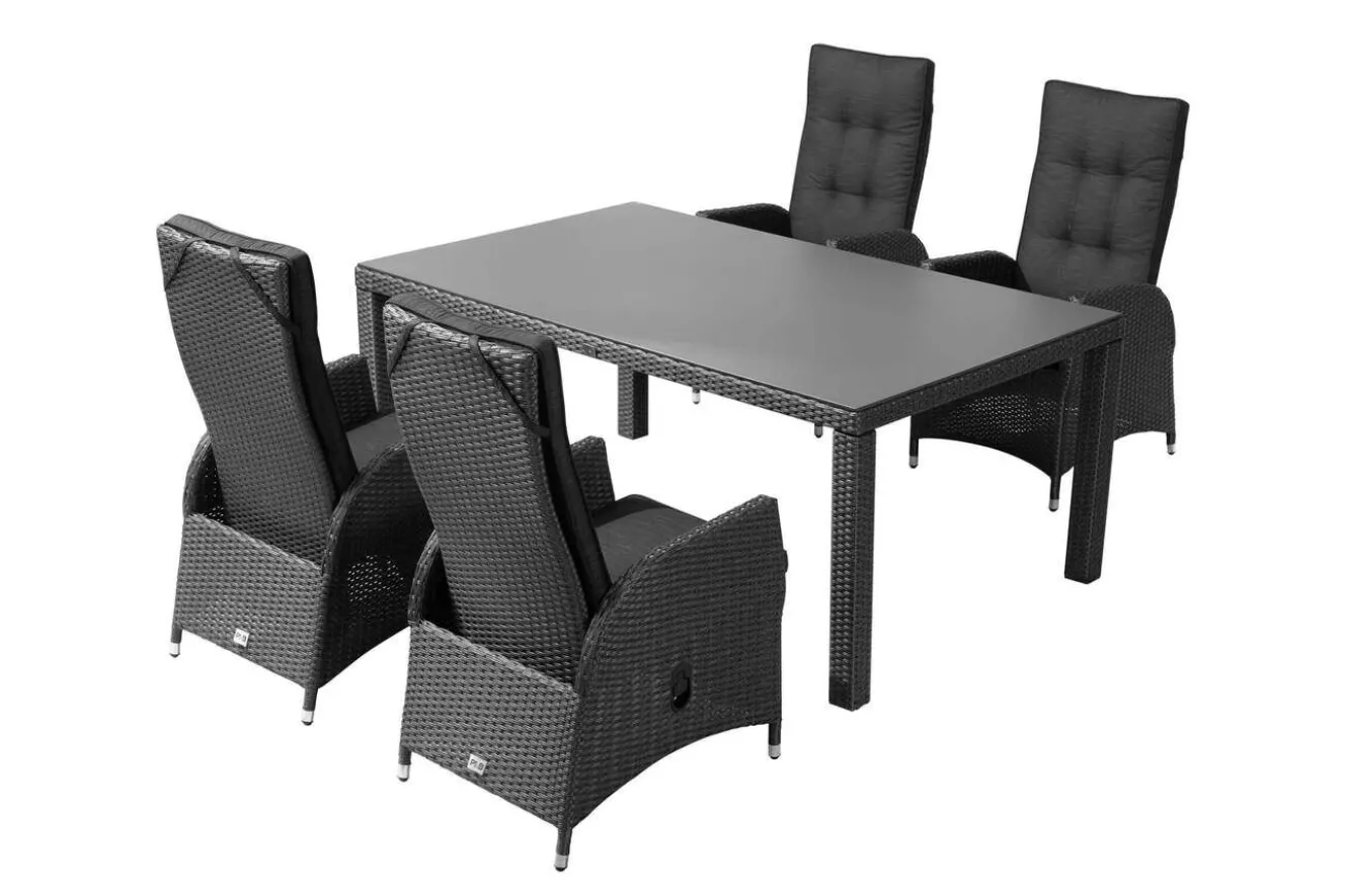 OUTFLEXX Rocking Garten-Essgruppe, grau/braun-meliert, Polyrattan, Tisch 180 x 110 cm, 4 Sessel