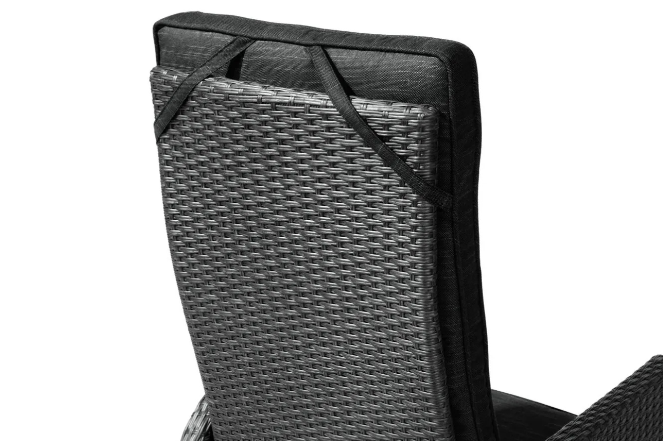 OUTFLEXX Rocking Garten-Essgruppe, grau/braun-meliert, Polyrattan, Tisch 180 x 110 cm, 4 Sessel