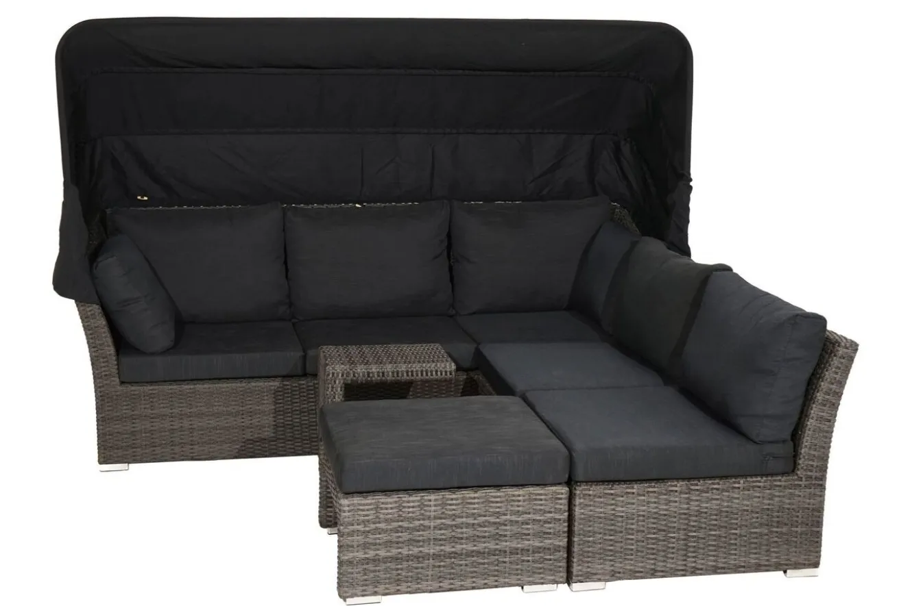 OUTFLEXX Rocking Gartenlounge, grau/braun-meliert, Polyrattan, 5-6 Personen, inkl. Sonnendach