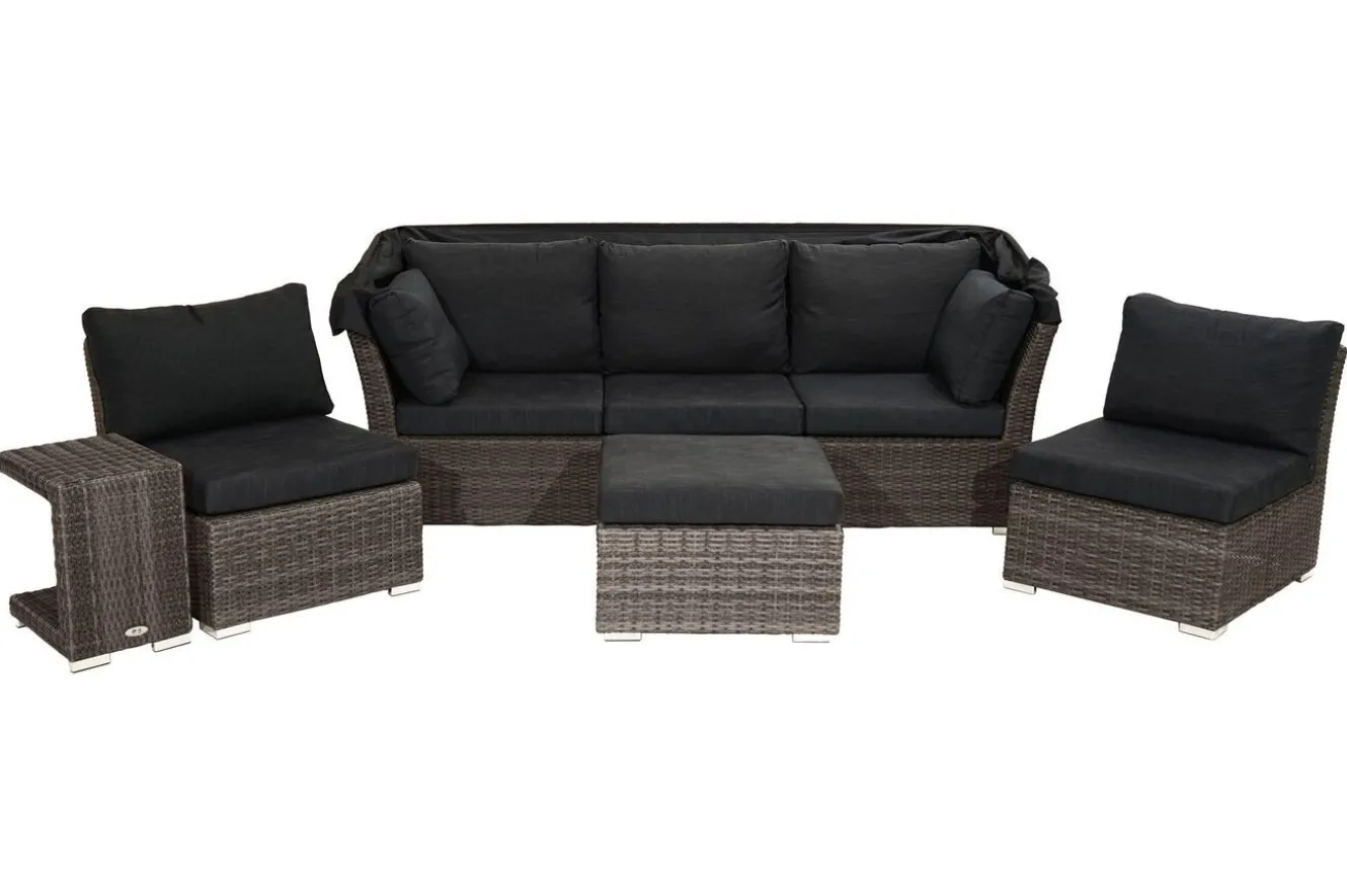 OUTFLEXX Rocking Gartenlounge, grau/braun-meliert, Polyrattan, 5-6 Personen, inkl. Sonnendach