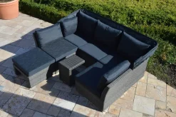 OUTFLEXX Rocking Gartenlounge, grau/braun-meliert, Polyrattan, 5-6 Personen, inkl. Sonnendach