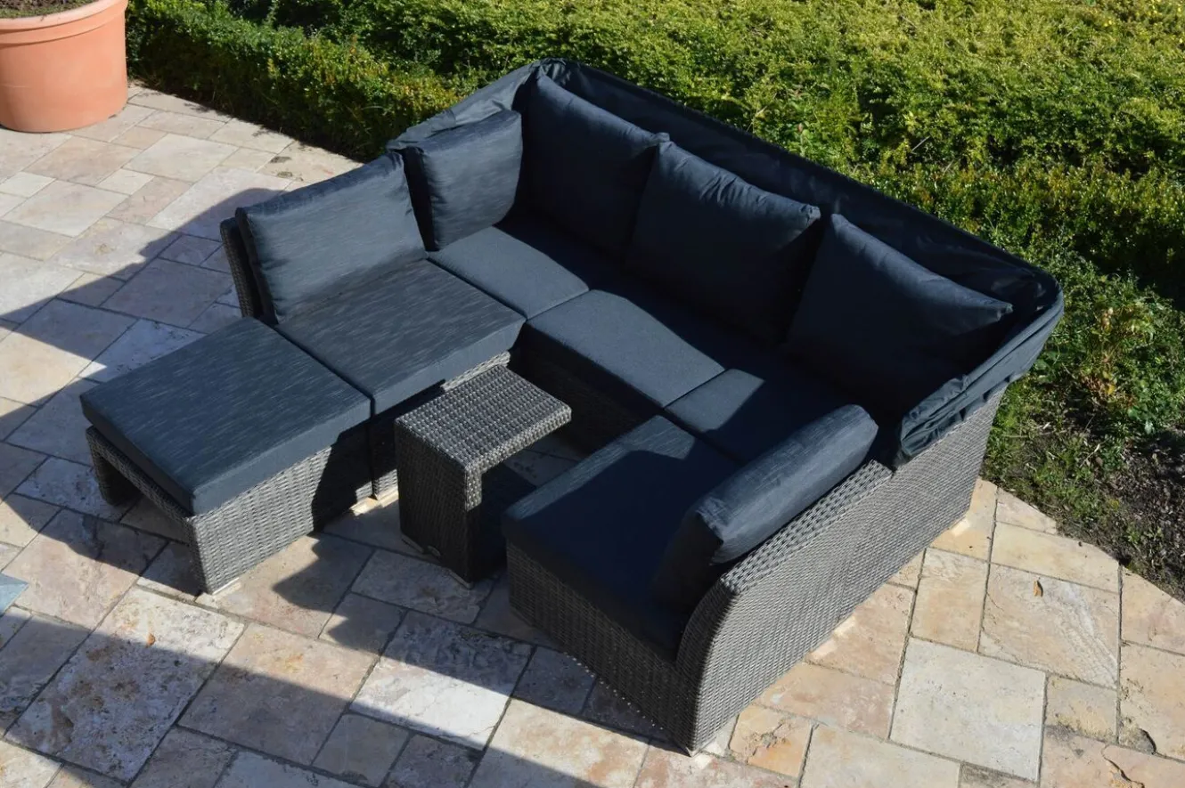 OUTFLEXX Rocking Gartenlounge, grau/braun-meliert, Polyrattan, 5-6 Personen, inkl. Sonnendach