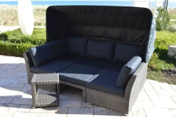 OUTFLEXX Rocking Gartenlounge, grau/braun-meliert, Polyrattan, 5-6 Personen, inkl. Sonnendach