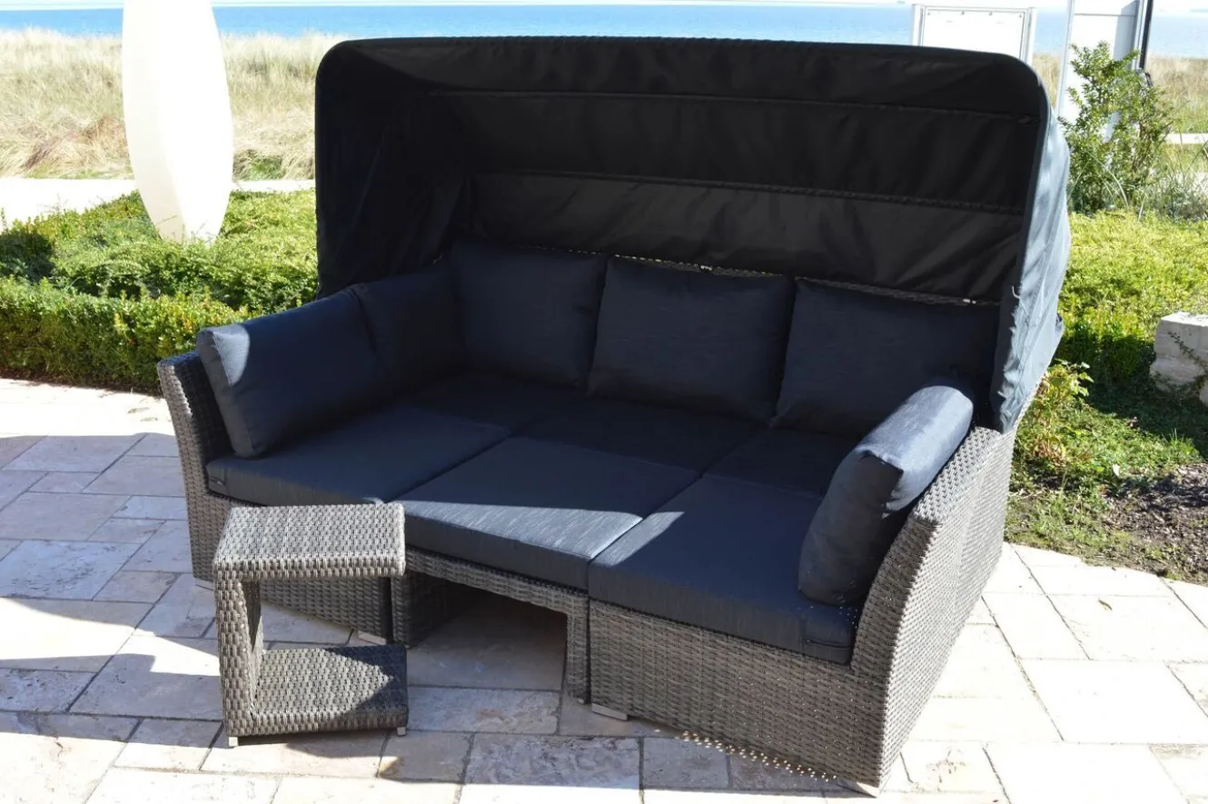 OUTFLEXX Rocking Gartenlounge, grau/braun-meliert, Polyrattan, 5-6 Personen, inkl. Sonnendach