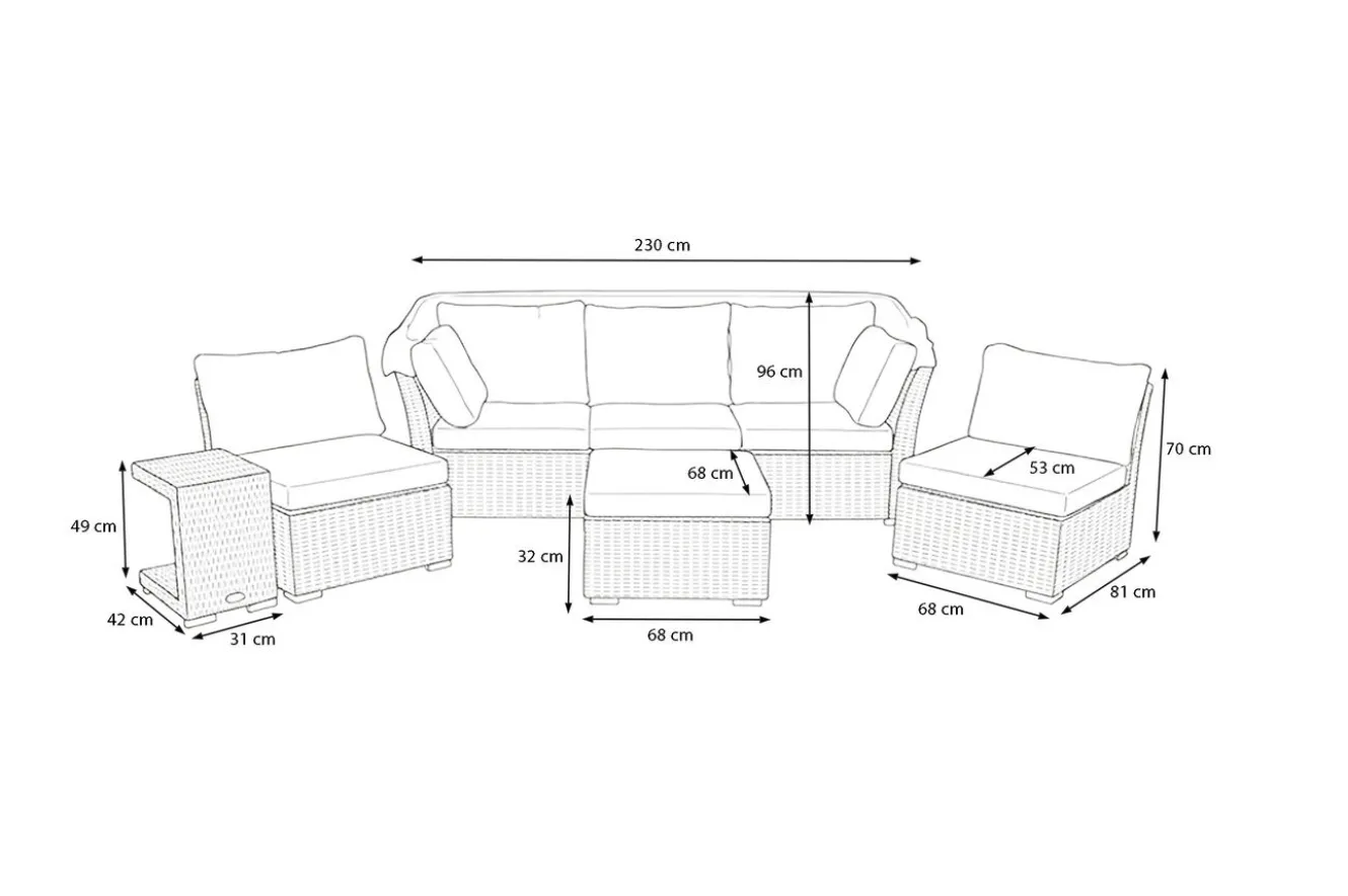 OUTFLEXX Rocking Gartenlounge, grau/braun-meliert, Polyrattan, 5-6 Personen, inkl. Sonnendach