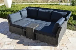 OUTFLEXX Rocking Gartenlounge, grau/braun-meliert, Polyrattan, 5-6 Personen, inkl. Sonnendach