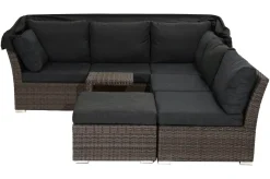 OUTFLEXX Rocking Gartenlounge, grau/braun-meliert, Polyrattan, 5-6 Personen, inkl. Sonnendach