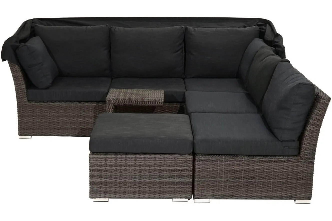 OUTFLEXX Rocking Gartenlounge, grau/braun-meliert, Polyrattan, 5-6 Personen, inkl. Sonnendach