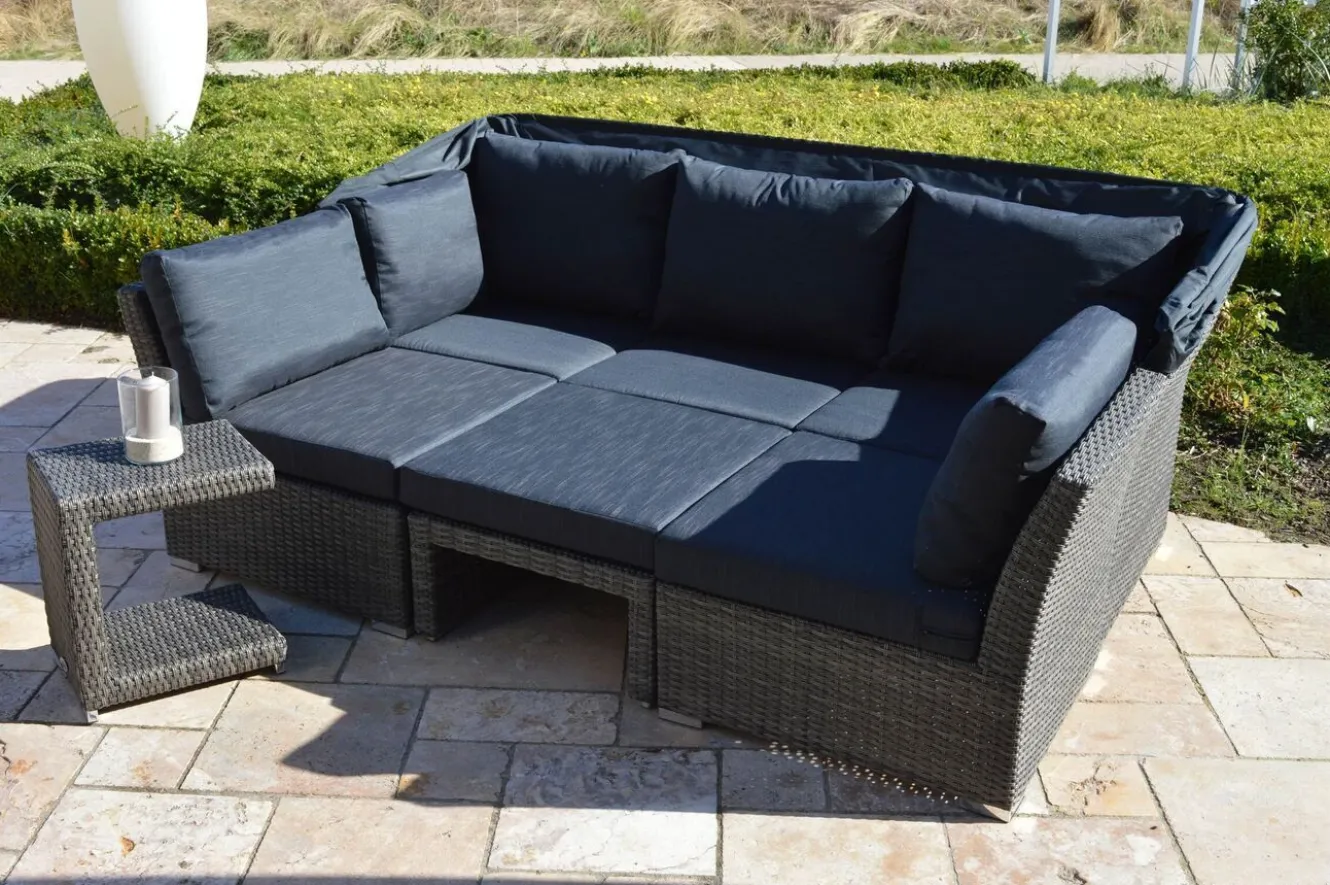 OUTFLEXX Rocking Gartenlounge, grau/braun-meliert, Polyrattan, 5-6 Personen, inkl. Sonnendach