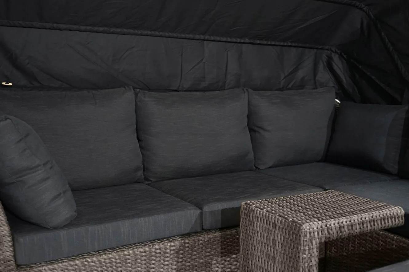 OUTFLEXX Rocking Gartenlounge, grau/braun-meliert, Polyrattan, 5-6 Personen, inkl. Sonnendach