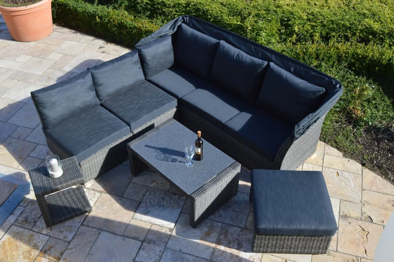 OUTFLEXX Rocking Gartenlounge, grau/braun-meliert, Polyrattan, 5-6 Personen, inkl. Sonnendach