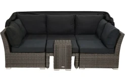 OUTFLEXX Rocking Gartenlounge, grau/braun-meliert, Polyrattan, 5-6 Personen, inkl. Sonnendach