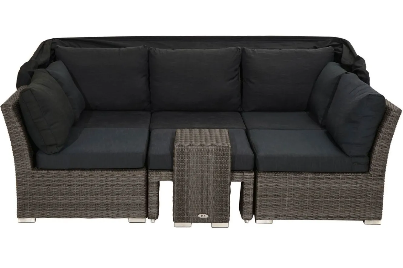 OUTFLEXX Rocking Gartenlounge, grau/braun-meliert, Polyrattan, 5-6 Personen, inkl. Sonnendach