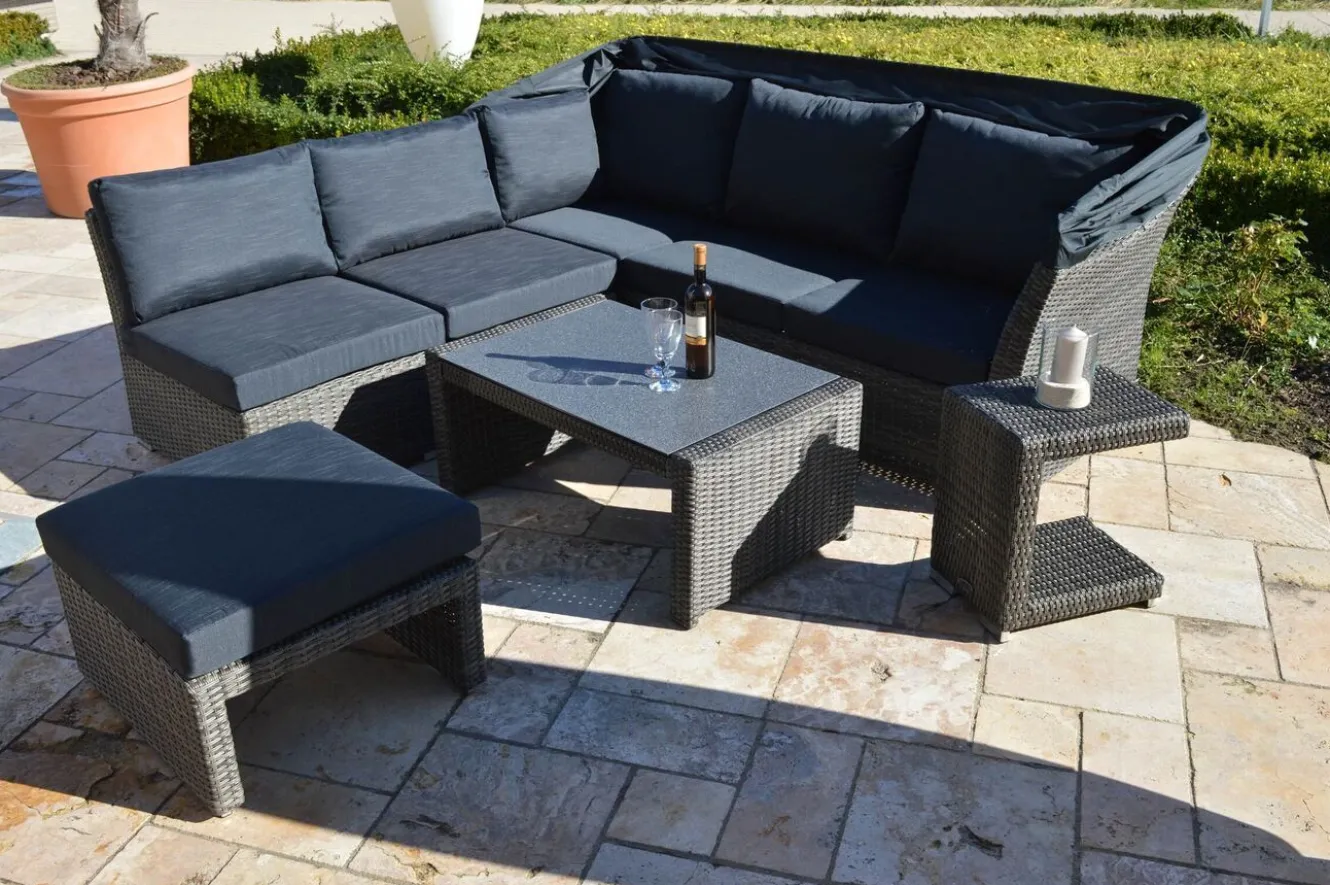 OUTFLEXX Rocking Gartenlounge, grau/braun-meliert, Polyrattan, 5-6 Personen, inkl. Sonnendach