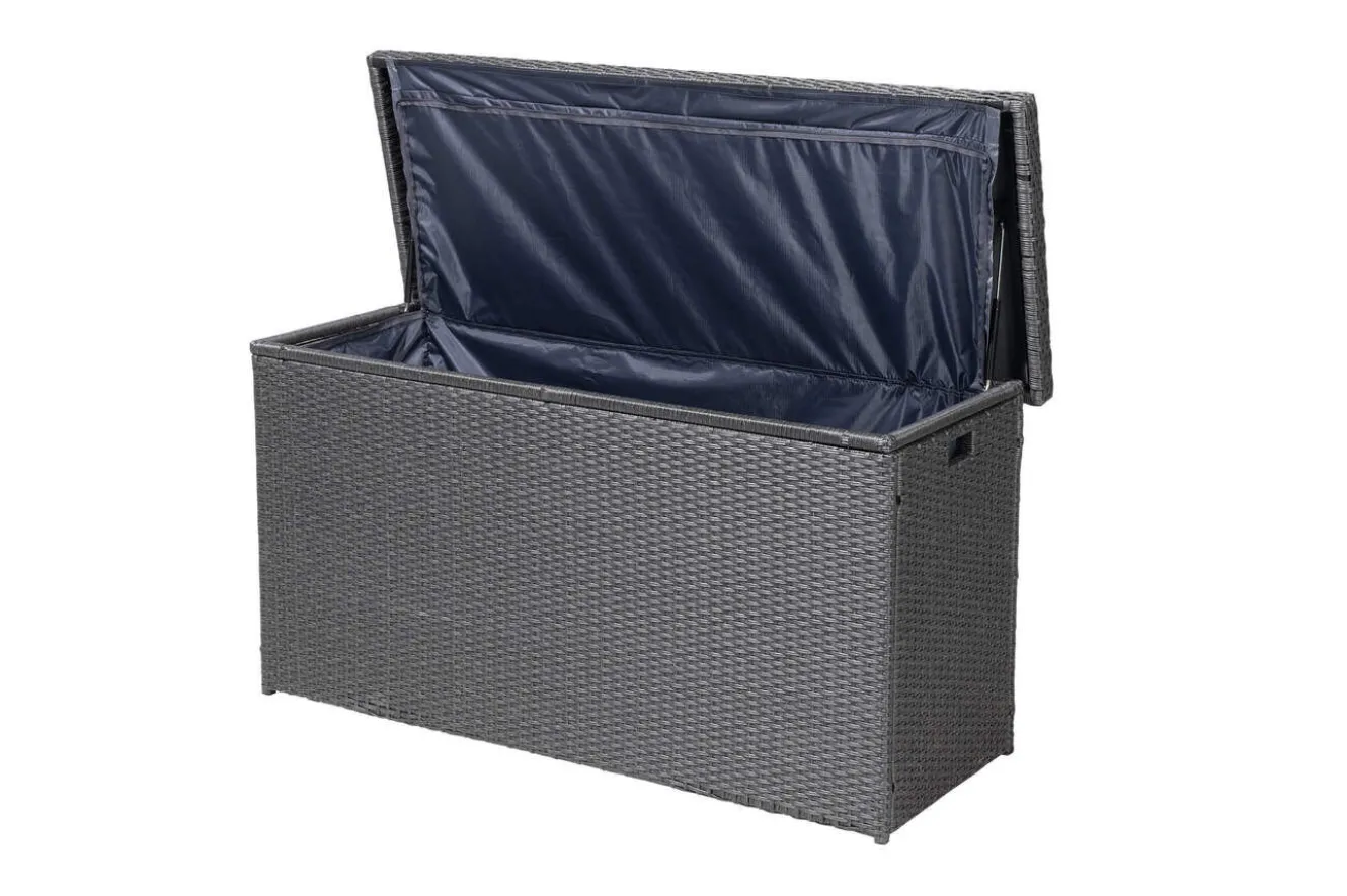 OUTFLEXX Rocking Kissenbox, grau/braun-meliert, Polyrattan, 145x58x73 cm, inkl. Inlay