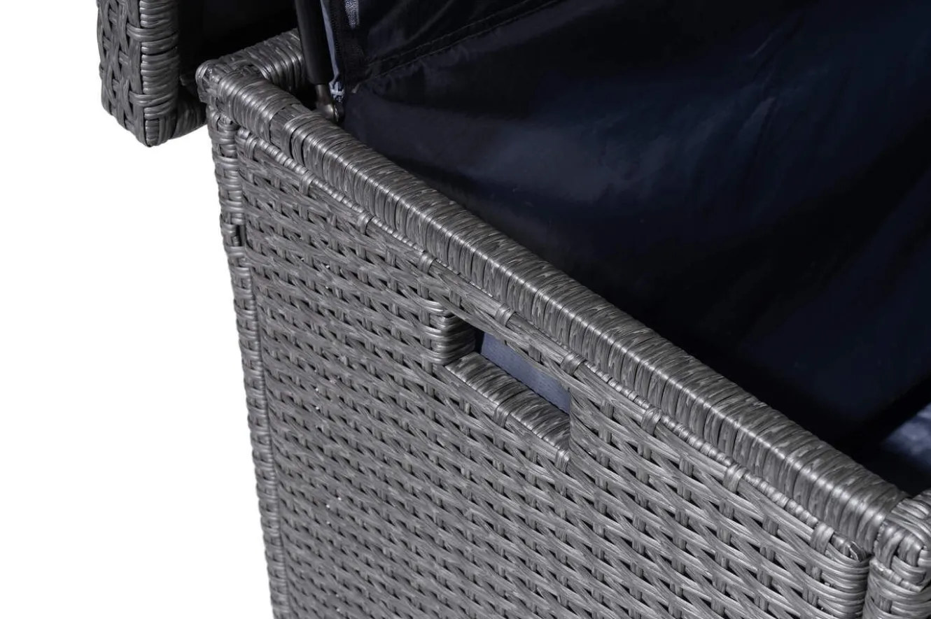 OUTFLEXX Rocking Kissenbox, grau/braun-meliert, Polyrattan, 145x58x73 cm, inkl. Inlay