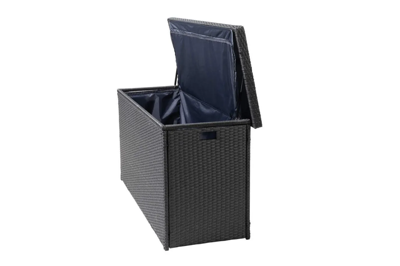 OUTFLEXX Rocking Kissenbox, grau/braun-meliert, Polyrattan, 145x58x73 cm, inkl. Inlay