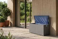 OUTFLEXX Rocking Kissenbox, grau/braun-meliert, Polyrattan, 145x58x73 cm, inkl. Inlay