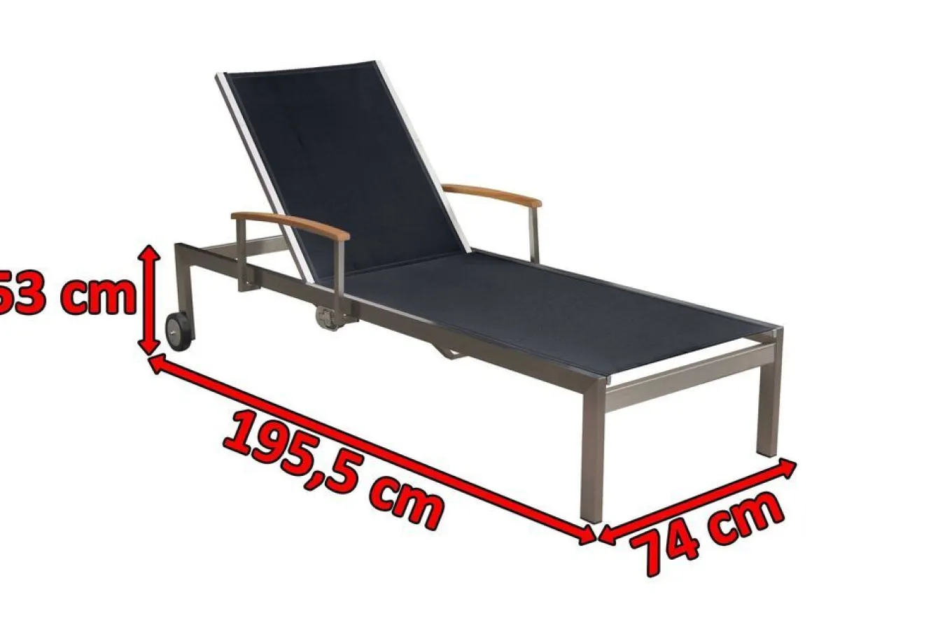 OUTFLEXX Rollliege, schwarz, Edelstahl/Textilene, mit Gasfeder, 195,5x74x35cm