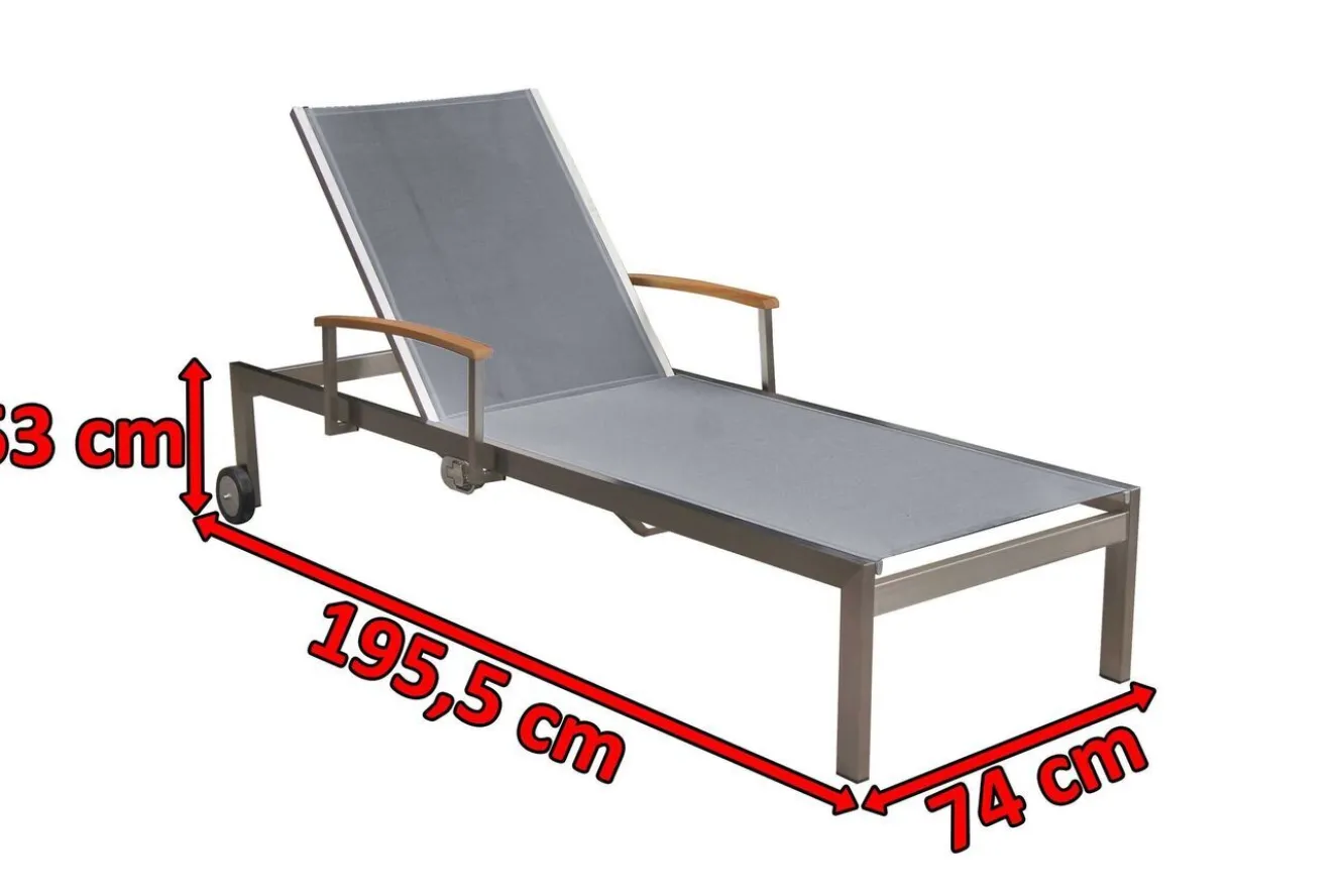 OUTFLEXX Rollliege, silber, Edelstahl/Textilene, mit Gasfeder, 195,5x74x35cm