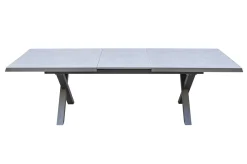 OUTFLEXX Serro Ausziehtisch, schwarz/grau, Aluminium und Steinimitat, 200/260 x 100 cm, modernes X-Gestell