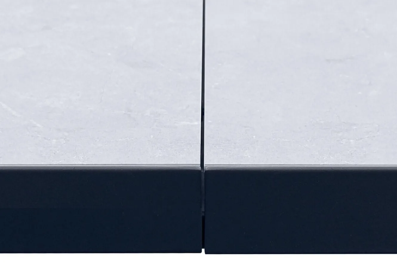 OUTFLEXX Serro Ausziehtisch, schwarz/grau, Aluminium und Steinimitat, 200/260 x 100 cm, modernes X-Gestell